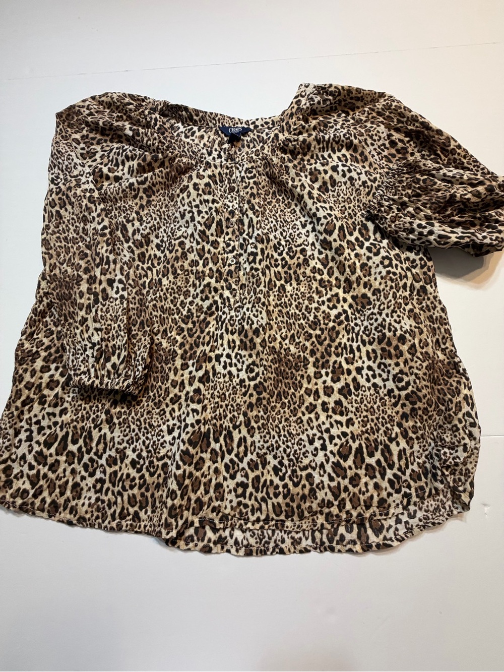 Chaps Leopard Print Peasant Blouse - Brown/Tan/Black
